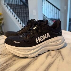 Hoka Black and White Athletic Shoes with Chunky Sole